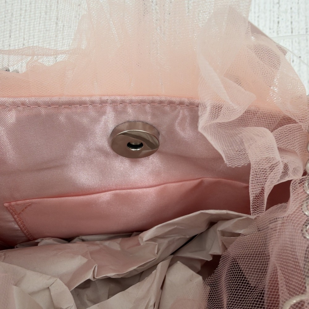 Alessia Jewel Purse Pink Tulle Ruffle Rhinestone Evening Bag Prom Wedding Girly - Picture 7 of 7
